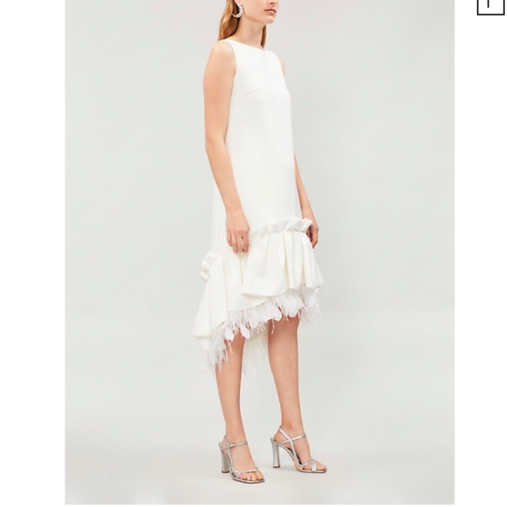 Huishan Zhang Jodie Feather Trim Crepe Dress